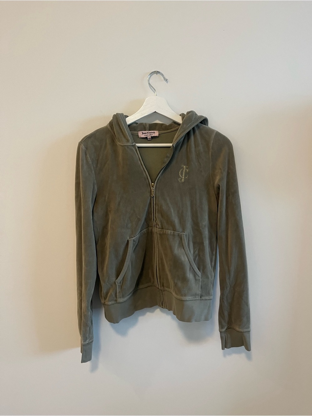 Iconic Juicy Couture Olive Green Velour Zip-Up Hoodie
